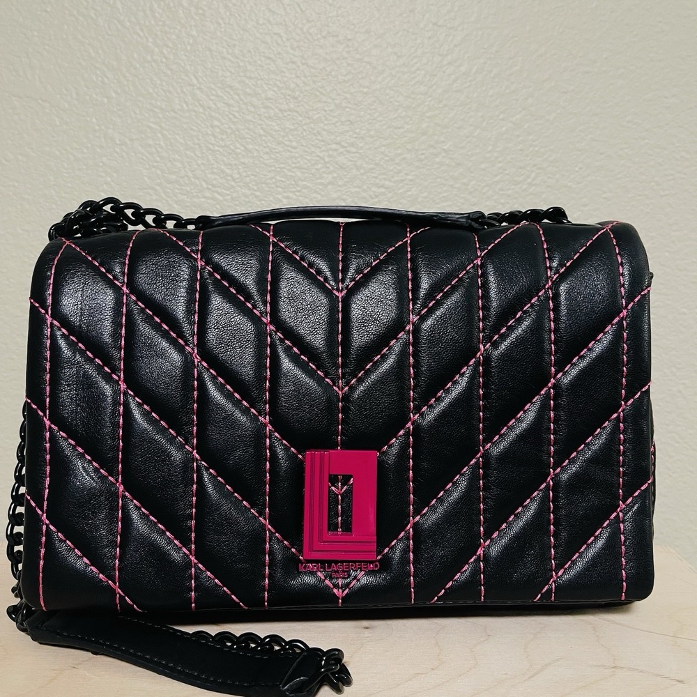 Karl Lagerfeld Lafayette Bag Black Pink Chain Shoulder Crossbody‎